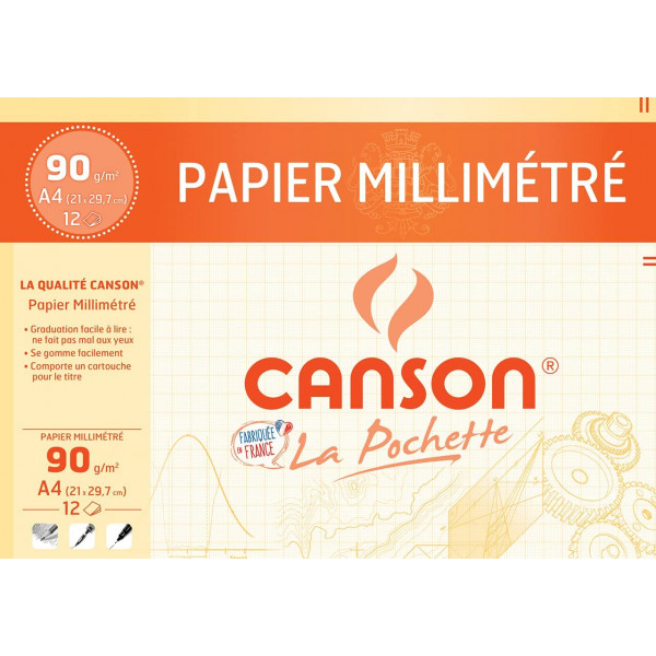 photo-Papier millimétré - A4 (21x29,7cm) - 12 feuilles - 90g - Canson