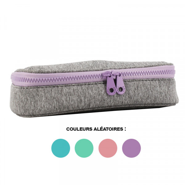 Trousse - Scolaire - Rectangulaire - Gris chiné et pastel - Tissu - Apli