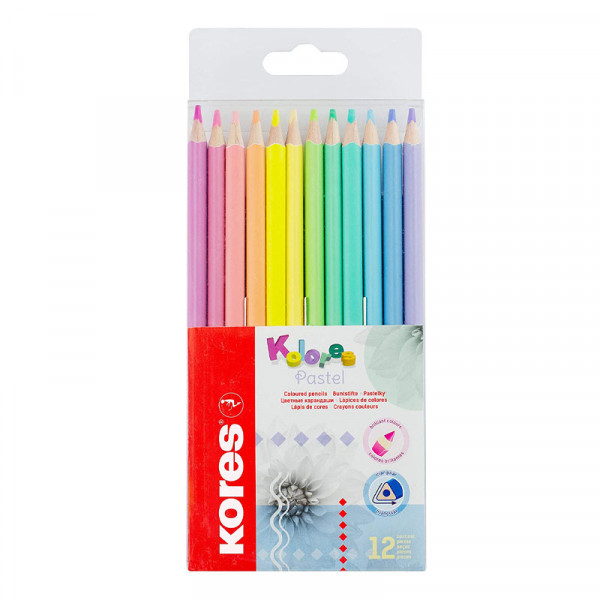 Pochette de 12 crayons de couleurs pastel - Kores | Surdiscount
