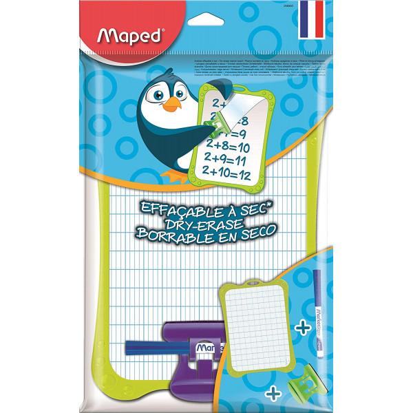 Ardoise blanche - Effaçable - 2 faces - Brosse - Feutre effaçable - Maped