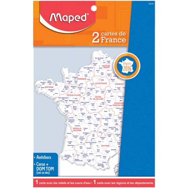 photo-Carte de France - Plastique - Avec régions départements et fleuves - Maped