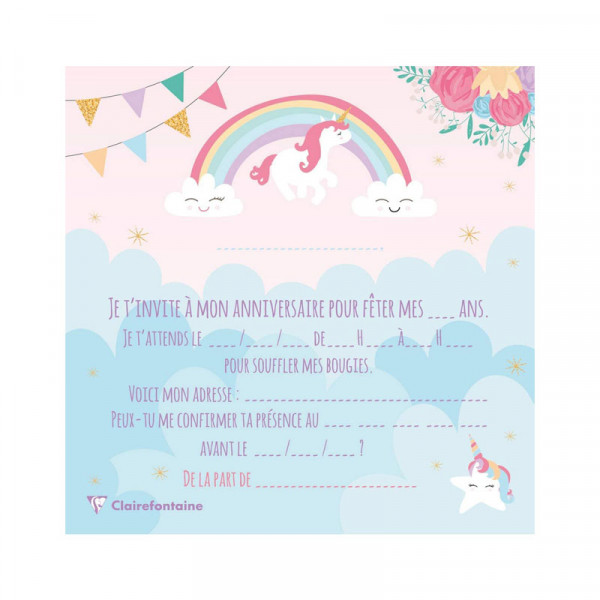 Cartons d'invitation et enveloppes - Anniversaire enfant - Licorne - Clairefontaine | Surdiscount