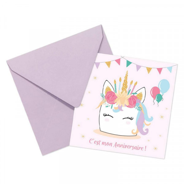 Cartons d'invitation et enveloppes - Anniversaire enfant - Licorne - Clairefontaine