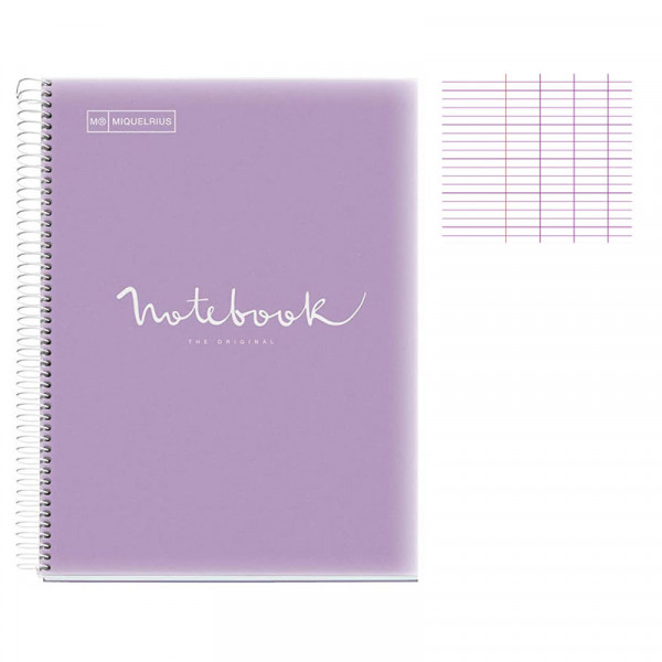 Cahier - A4 (21x29,7cm) - Grands carreaux - 160 pages - couverture en polypro lilas - à spirale - Notebook Miquelrius