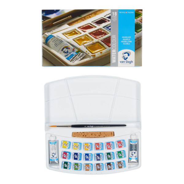 Peinture aquarelle - Boîte de 18 demi-godets - Couleurs assortis - Van Gogh