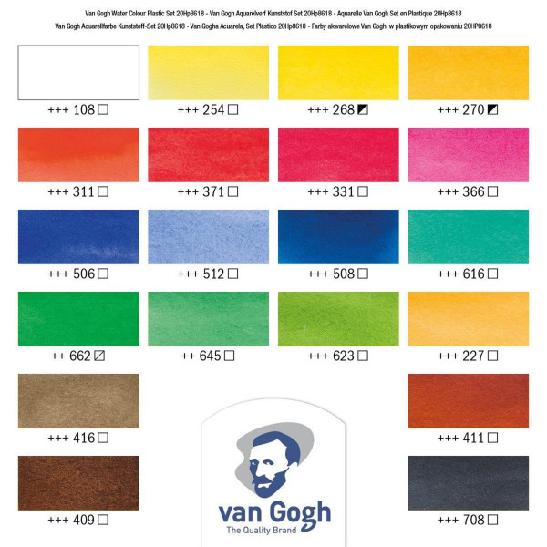 Peinture aquarelle - Boîte de 18 demi-godets - Couleurs assortis - Van Gogh