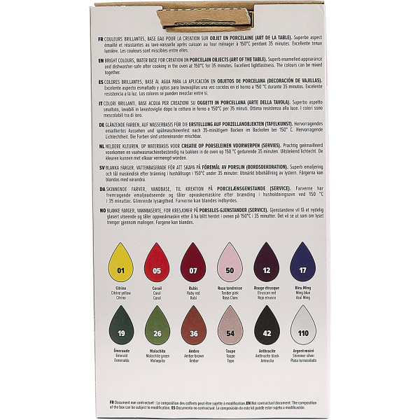 12 pots de peinture pour porcelaine - Pébéo - Porcelaine 150 - 20 ml