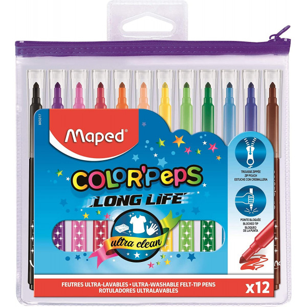 photo-12 feutres de coloriage - Pointe moyenne -Ultra lavable - Color'Peps Animal - Maped