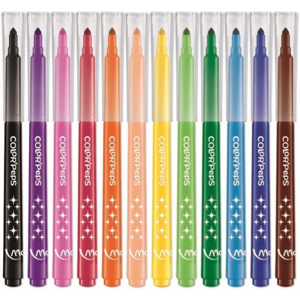 12 feutres de coloriage - Pointe moyenne - Ultra lavable - Color'Peps Long life - Maped