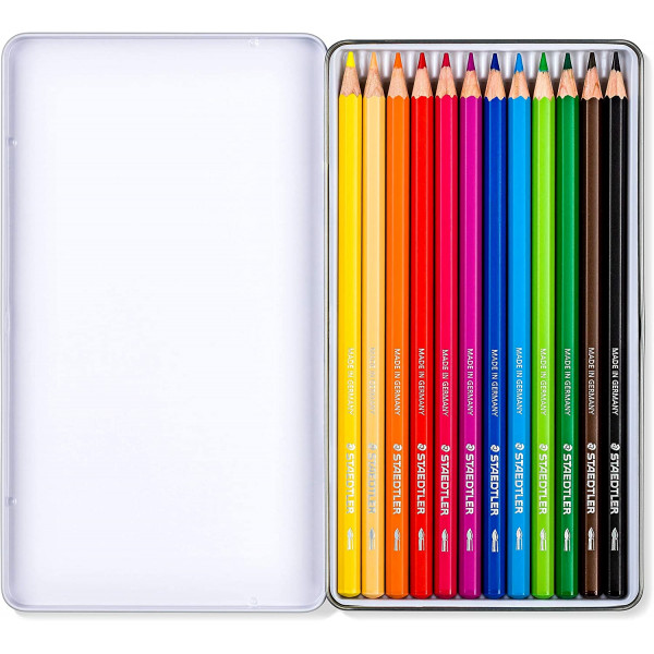 12 crayons de couleur aquarellables - Etui en métal - Design Journey - Staedtler