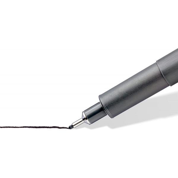 Pochette de 12 feutres fins - Noir - Assortiments de pointes - Pigment Liner - Staedtler