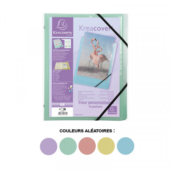 Trieur 8 compartiments avec 3 rabats - couleurs pastels assorties - Exacompta Kreacover