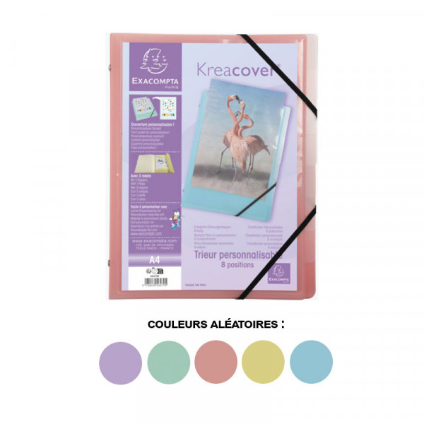 Trieur 8 compartiments avec 3 rabats - couleurs pastels assorties - Exacompta Kreacover