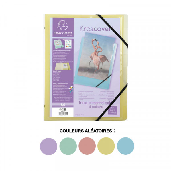 Trieur 8 compartiments avec 3 rabats - couleurs pastels assorties - Exacompta Kreacover