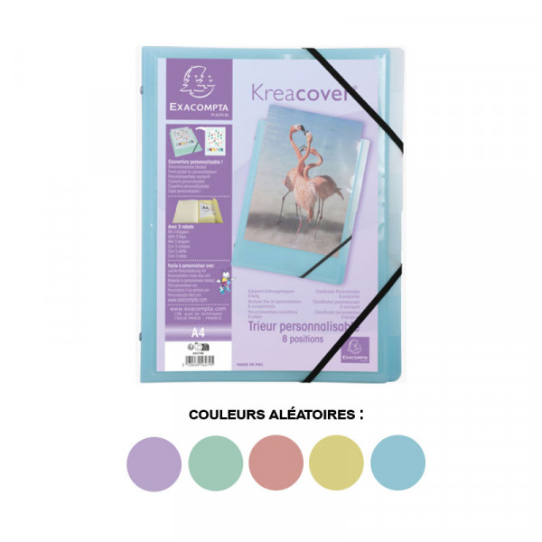 Trieur 8 compartiments avec 3 rabats - couleurs pastels assorties - Exacompta Kreacover