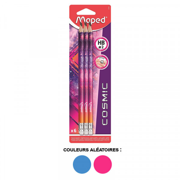 6 crayons graphite - Embout gomme - Mine HB - Cosmic Teens - Maped