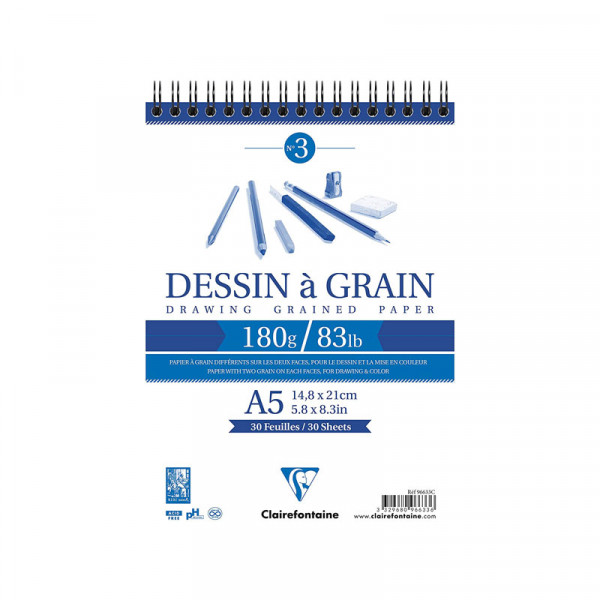 Bloc Dessin A Grain Spirale A5 - 180G - 30 feuilles - Clairefontaine | Surdiscount