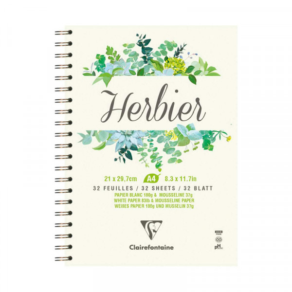 Carnet herbier à spirale A4 – 64 pages – Papier 180 g/m² – Clairefontaine