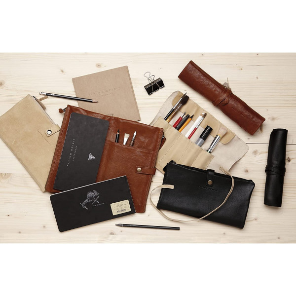 Trousse - Noir - Plate - Cuir véritable - Flying Spirit - Clairefontaine