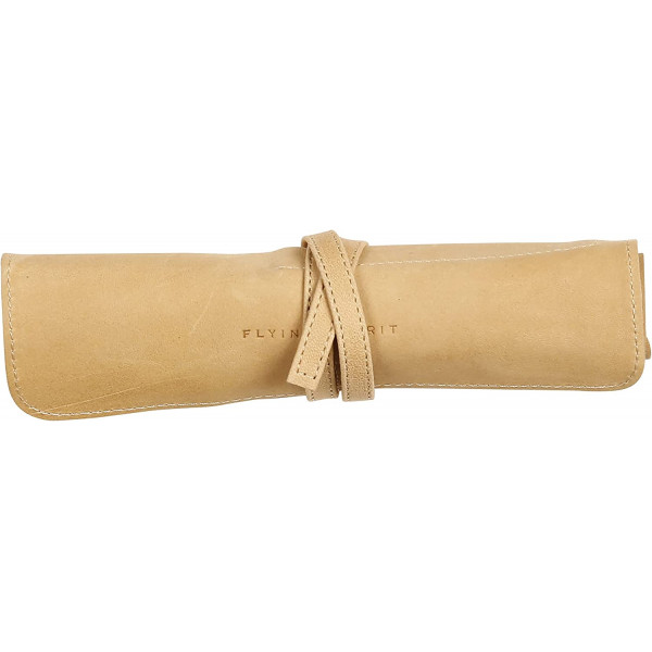 photo-Trousse - Beige - Ronde - En rouleau - Cuir véritable - Flying Spirit - Clairefontaine
