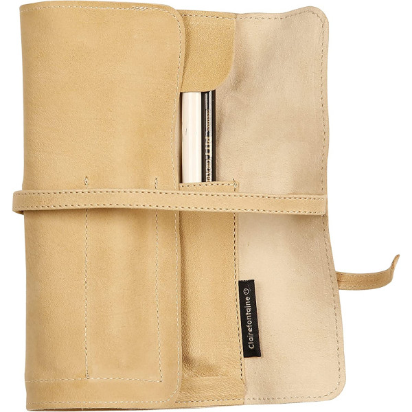 Trousse - Beige - Ronde - En rouleau - Cuir véritable - Flying Spirit - Clairefontaine