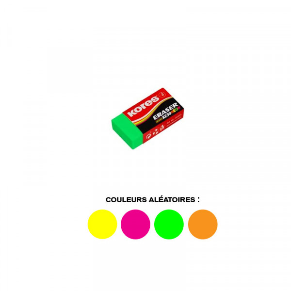 Mini gomme - Plastique - Rectangulaire - Couleurs fluo - Kores