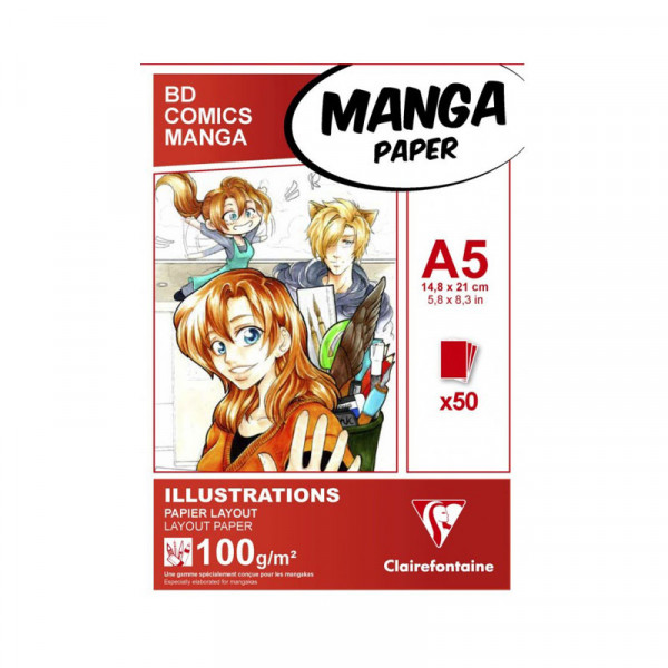 photo-Bloc - Dessin - Manga - Illustration - A5 - 50 feuilles - 100g - Clairefontaine