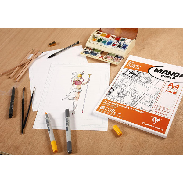 Bloc dessin - A4 21 x 29,7cm - BD Comics Manga - Papier layout - Clairefontaine