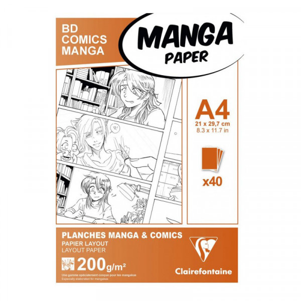 Bloc dessin - B4 25,7 x 36,4 cm - Manga et Comics - Papier imprimé avec cases - Clairefontaine