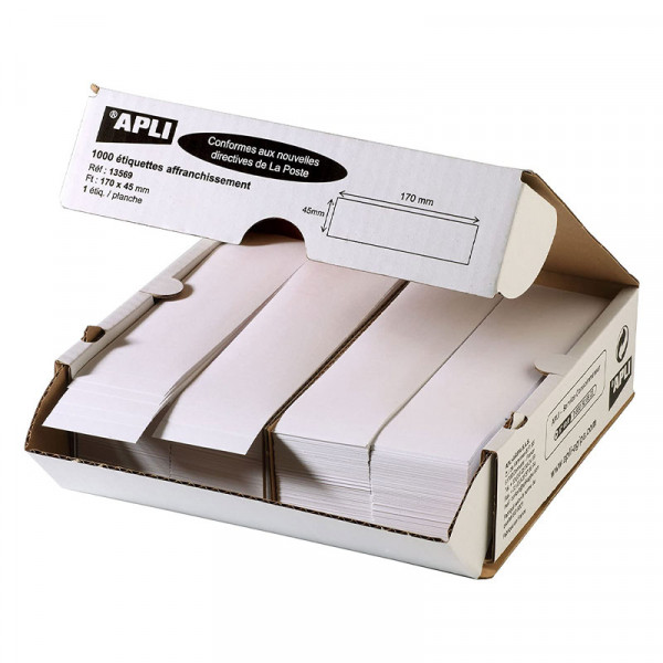 Boîte de 1000 étiquettes 170x45mm pour affranchissement | Apli 13569 | Surdiscount