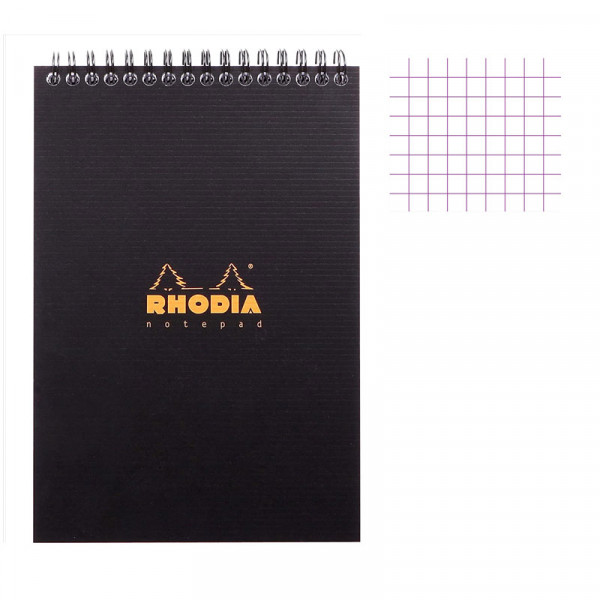 photo-Bloc notes - A5 - 14,8 x 21 cm - Petits Carreaux - 80 feuilles - Noir - Avec spirale - Rhodia - NotePad