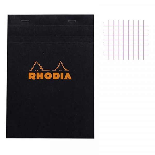 photo-Bloc notes - A5 - 14,8x21 cm - Petits Carreaux - 80 feuilles - Noir - Rhodia
