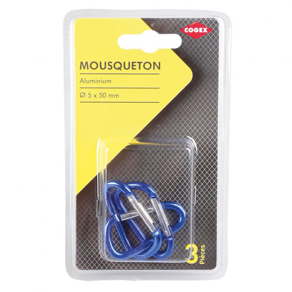 photo-3 mousquetons - Aluminium - Bleu - 5 x 50 mm - Cogex