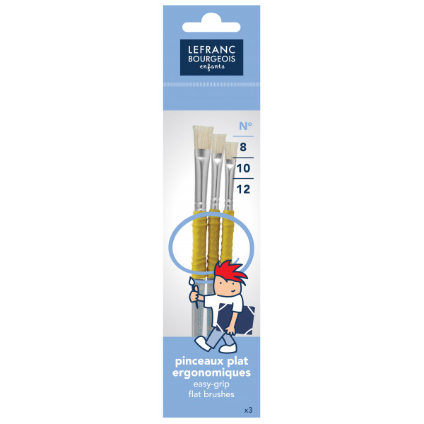 photo-Lot de 3 pinceaux plats - Grippy - N° 8/10/12 - Lefranc Bourgeois