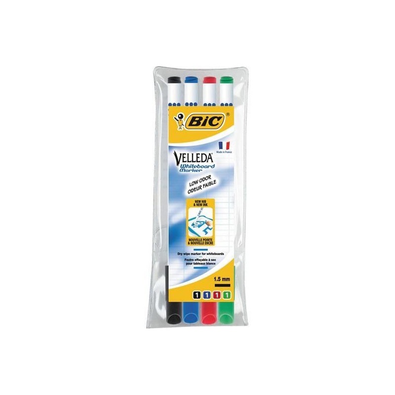 PHOTO-Feutres - Effaçable - Pochette de 4 couleurs - Pointe fine - Velleda 1721 - BIC