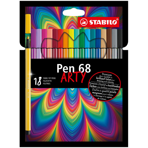 photo-Etui carton de 18 feutres de dessin STABILO Pen 68 ARTY - pointe moyenne