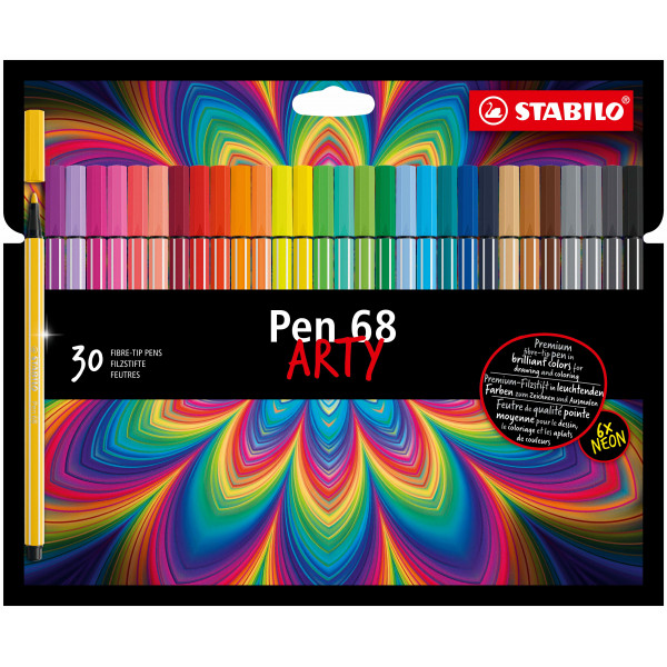 photo-Etui carton de 30 feutres de dessin STABILO Pen 68 ARTY- pointe moyenne