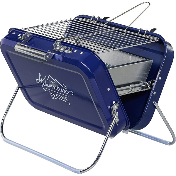 Barbecue portable - Pour pique-nique camping - Bleu - Acier inoxydable