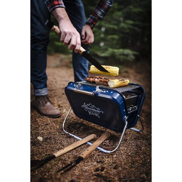 Barbecue portable - Pour pique-nique camping - Bleu - Acier inoxydable