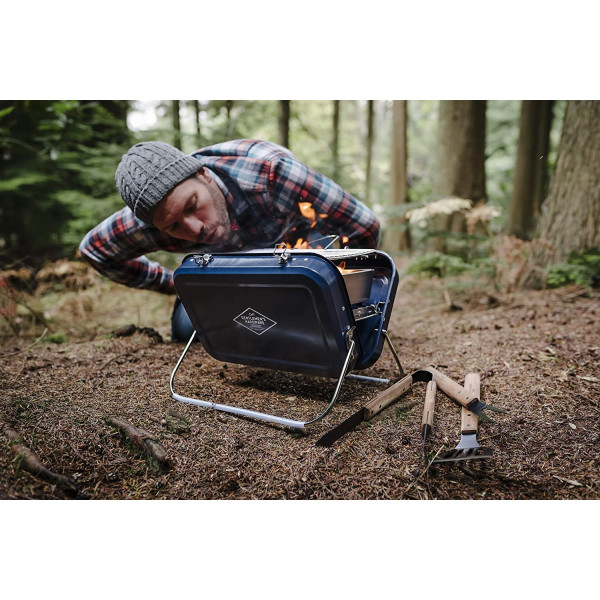 Barbecue portable - Pour pique-nique camping - Bleu - Acier inoxydable