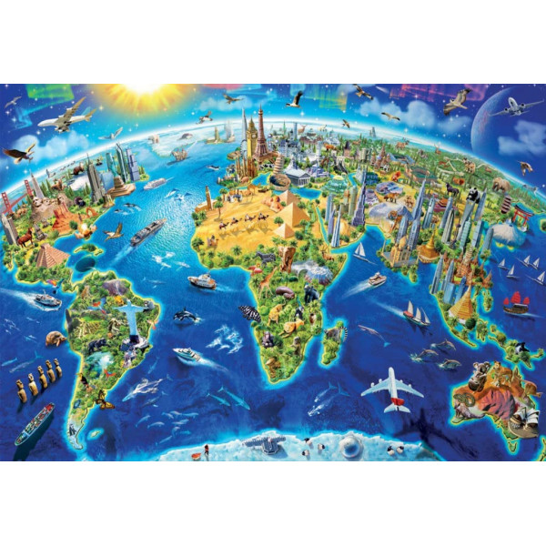 Puzzle - Carte du monde - Les merveilles du monde - 2000 pièces - Educa