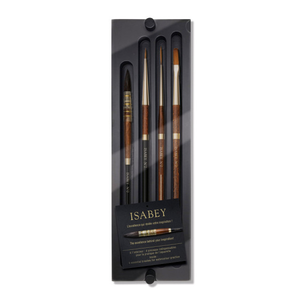 photo-Coffret - 4 pinceaux - Aquarelle - Raphaël - Petit-gris Pur - Kolinsky - Syrus - Isaqua