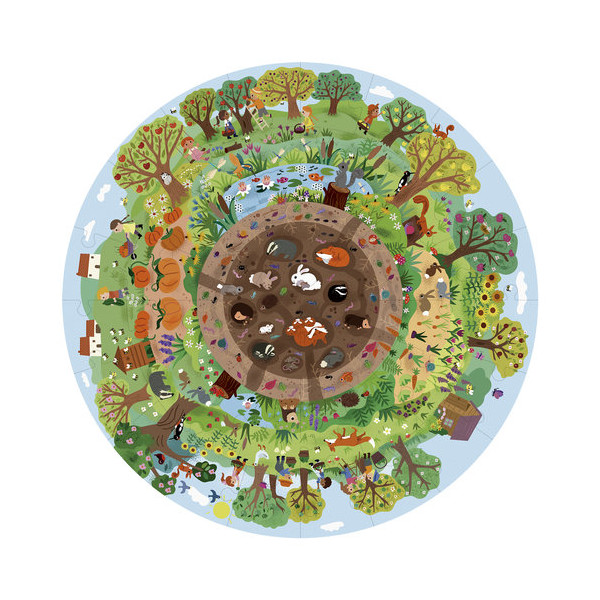 Puzzle - Forme ronde - Animaux - Biosphère - Enfant - 48 pièces - Apli Kids