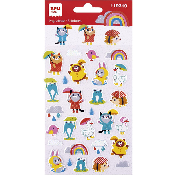 photo-Gommettes - Stickers - Animaux - Jour de pluie - 28 pièces - Apli Kids