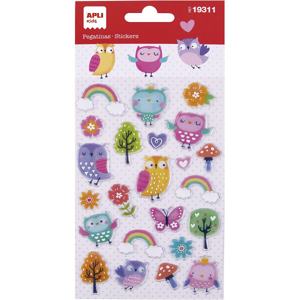 photo-Gommettes - Stickers - Animaux - Hiboux - 23 pièces - Apli Kids
