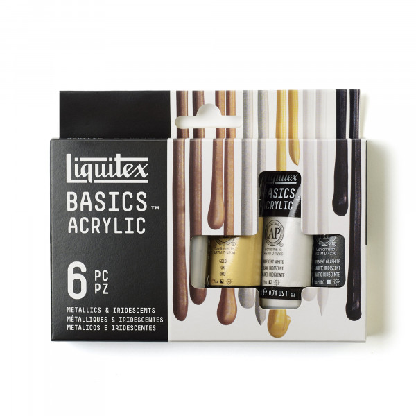 photo-6 tubes de peinture acrylique - Couleurs métalliques iridescentes - Liquitex Basics Acrylic