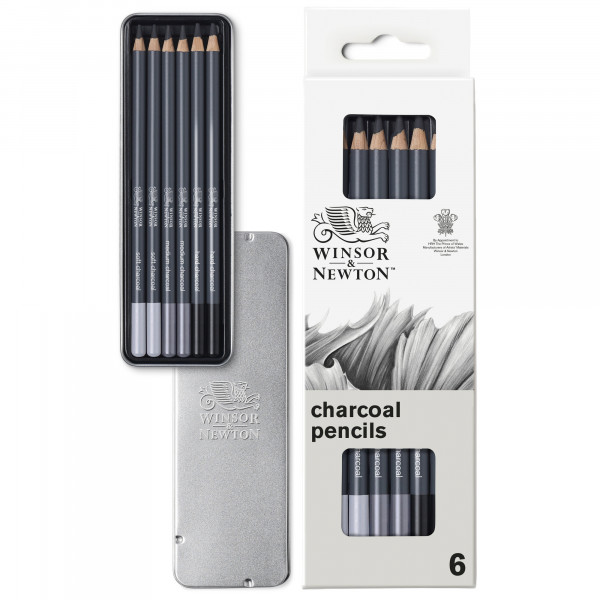 6 crayons fusain - Doux - Moyen - Dur - Winsor et Newton - Studio Collection