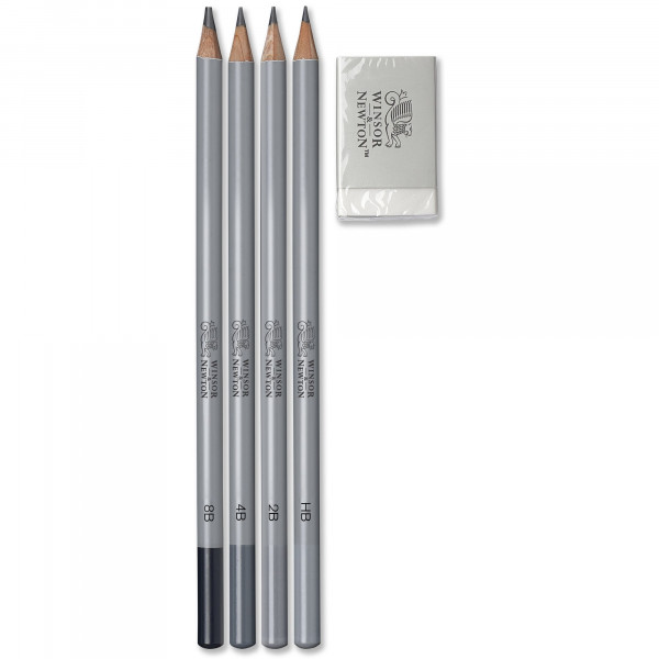 photo-4 crayons graphite + gomme - Beaux-Arts - Winsor et Newton - Studio Collection
