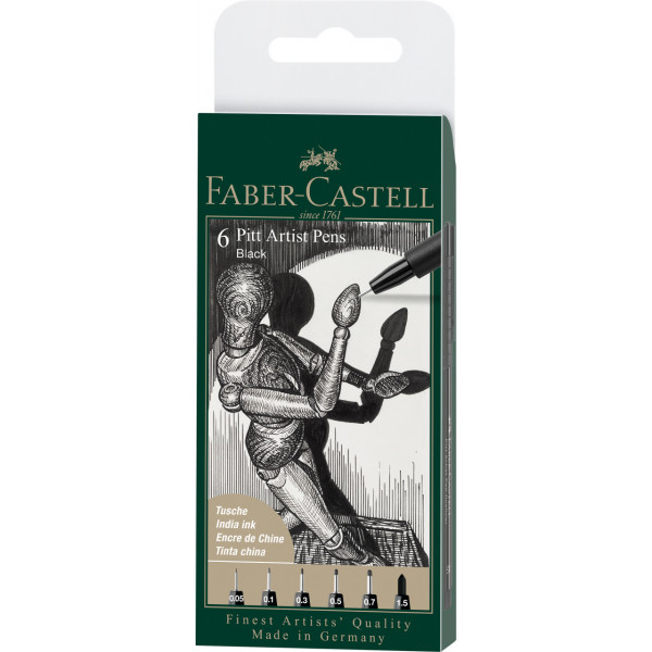 photo-6 feutres - Dessin - Beaux-arts - Noir - Faber-Castell - Pitt Artist Pen