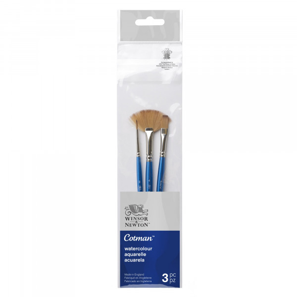 photo-3 pinceaux - Rond - Lavis - Eventail - Aquarelle - Synthétique - Cotman - Winsor et Newton